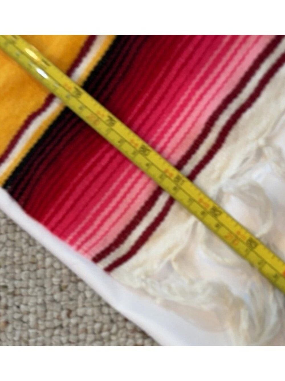 Vintage 80s Yellow Mexican Serape Blanket Colorful Stripes Boho Fringe 82" x 60 - Picture 12 of 16